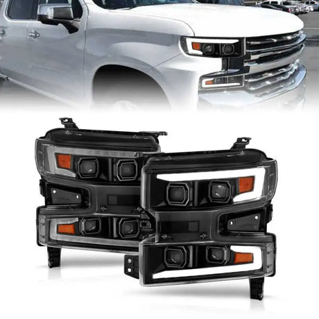 ANZO 111566-R ANZO 19-22 Chevrolet Silverado 1500 LED Proj HL w/Lgt Bar SwBk Seq. Blk w/In. Light - Passenger Side