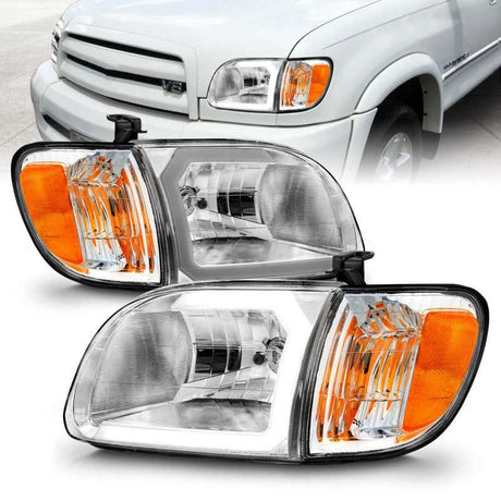 ANZO 111580 ANZO 00-04 Toyota Tundra (Reg/Acc Cab Only) Crystal Headlights w/Lgt Bar Chrome w/Corner Lights 2pc