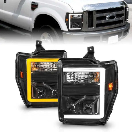 ANZO 111586 ANZO 08-10 Ford F-250 - F-550 Super Duty Projector Headlights w/ Light Bar Switchback Black Housing