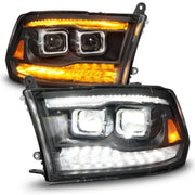 111595 ANZO 09-18 Dodge Ram 1500/2500/3500 Full LED Proj Headlights w/Switchback Light Bar - Black 