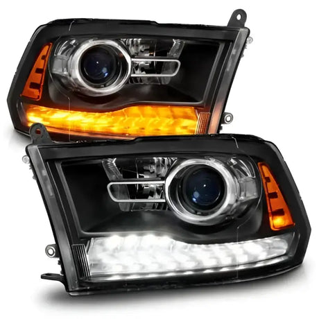 111609 ANZO 09-18 Dodge Ram 1500/2500/3500 LED Plank Style Headlights Switchback + Sequential - Matte Black 