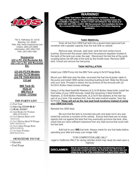 112442-BK1 Ims Fuel Tank Black 2.8 Gal