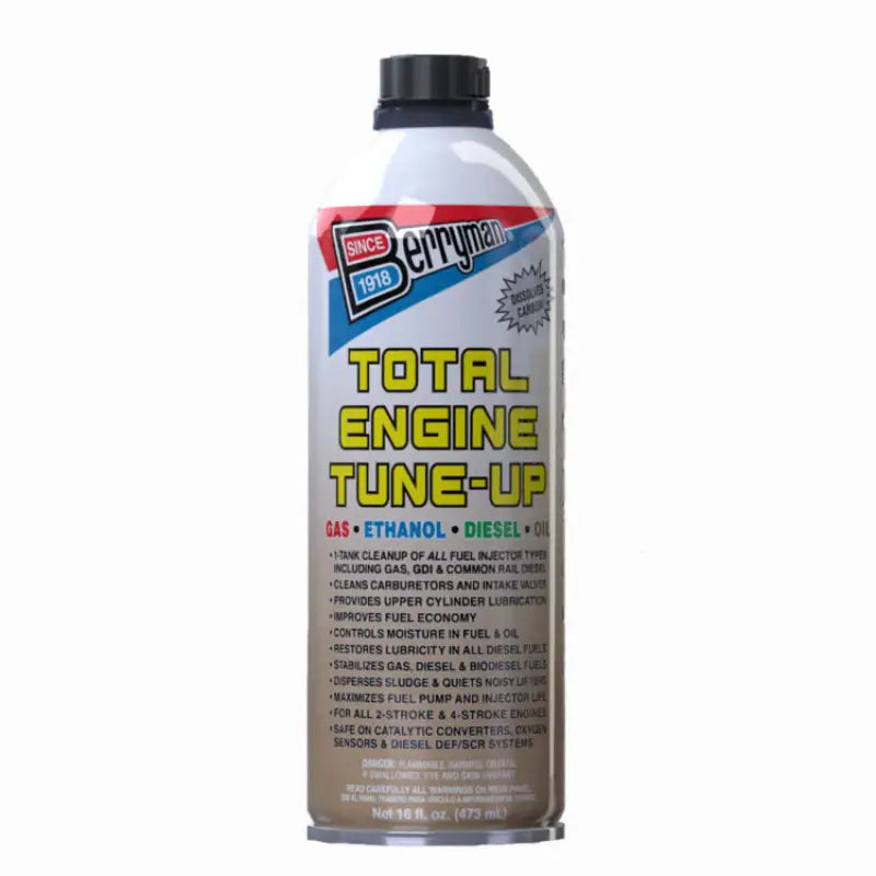 
Berryman Total Engine Tune-Up bottle, 16 fl. oz, designed for cleaning fuel injectors, carburetors, and intake valves, and improving fuel economy.