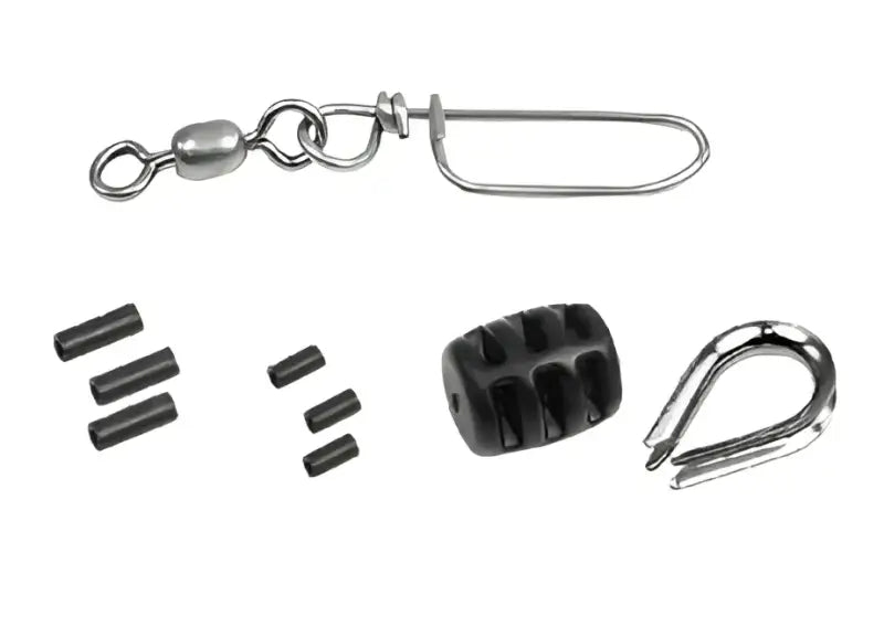 Fishing tackle components featuring the 1153 Scotty Inc. Terminal Kit with Thimble Bumper