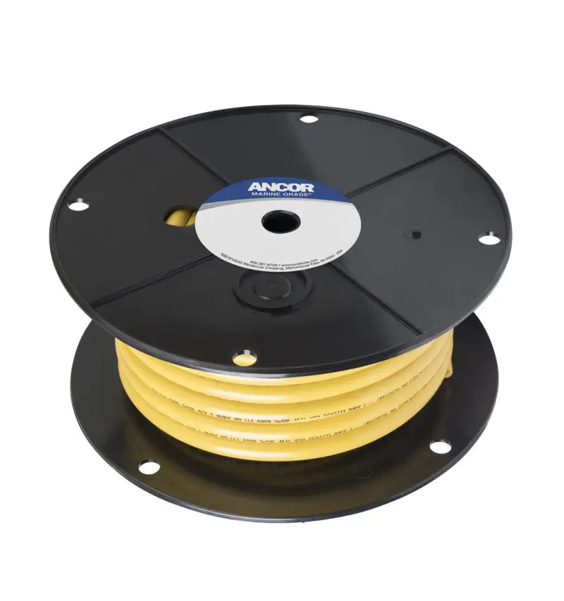 Yellow hose on black spool of Ancor Tinned Copper Battery Cable 1 AWG