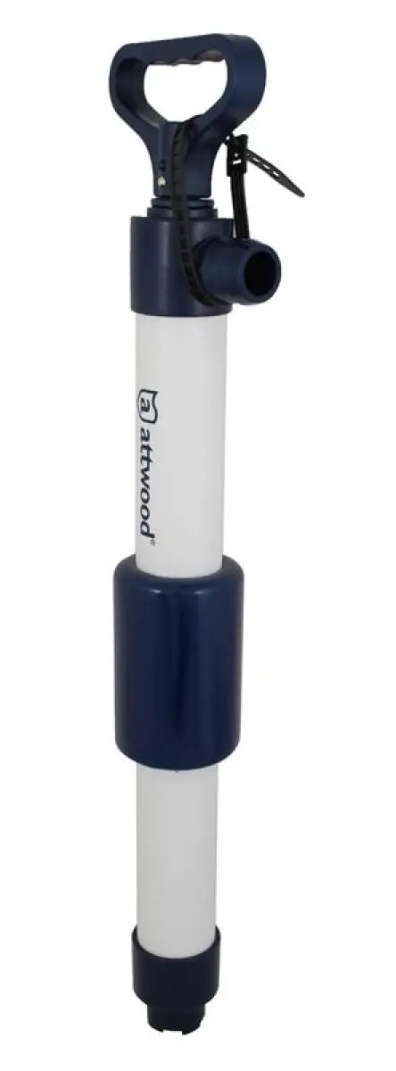 Blue and white Attwood Marine hand bilge pump 11595-2 for easy boat drainage