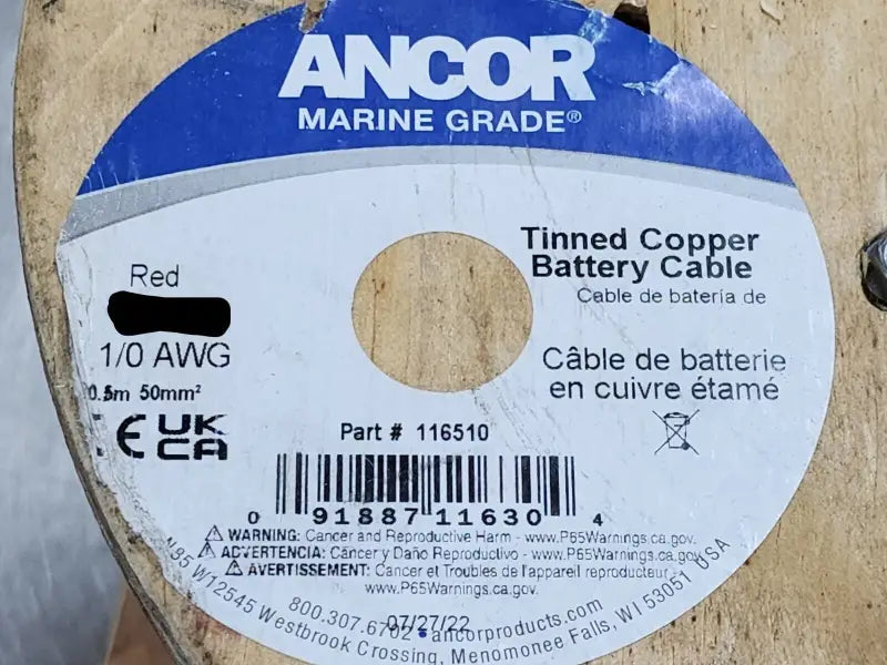 116510 Ancor Tinned Copper Battery Cable 1/0 Aw
