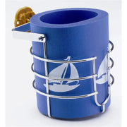 Blue foam beverage holder with sailboat design for marine mug size drinks