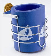 Blue foam beverage holder with sailboat design for marine mug size drinks