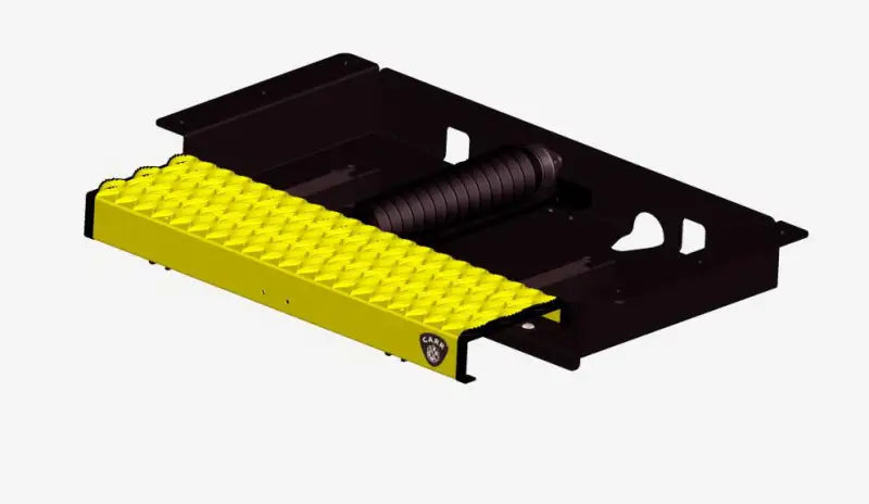 Pair of XP7 yellow pwd coat Carr LD steps with spring-loaded ramp