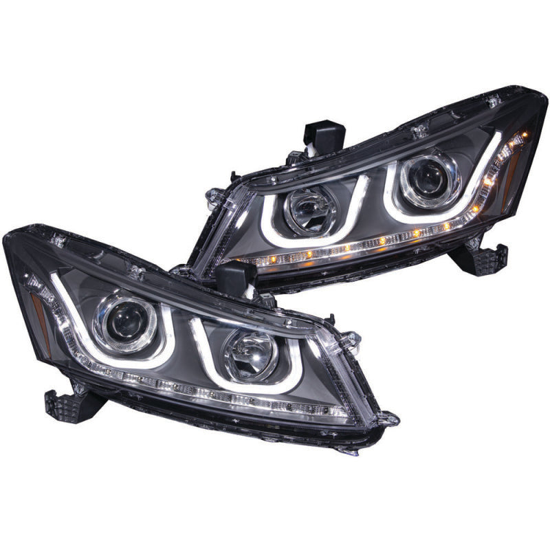 ANZO 121483 ANZO 2008-2012 Honda Accord Projector Headlights w/ U-Bar Black