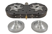 Black two-cylinder power dome billet head set with silver star inserts and dome components