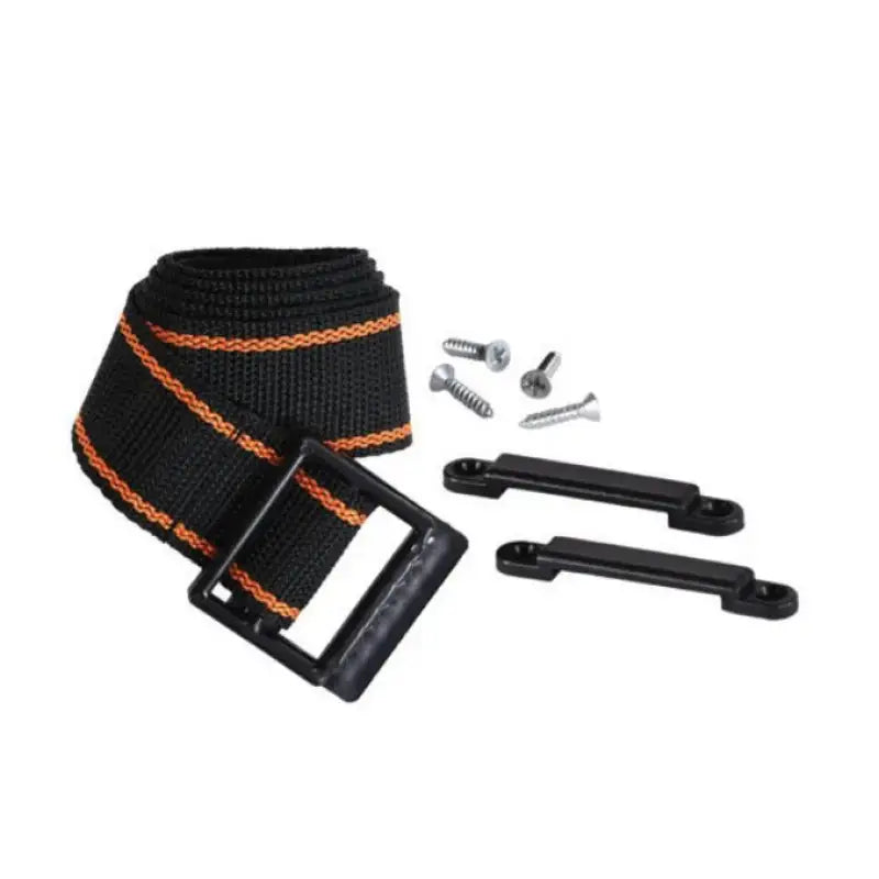 12024 Arcon Batt Strap 42In W/Brkts, black strap with orange stitching, securing brackets, screws included, suitable for RV, Automotive, Powersports, off-road, marine, exterior, truck accessories, interior, truck bed, rv parts, Inside RV, RV Parts Shop, Exterior Parts & Accessories, AVADA - Best Sellers