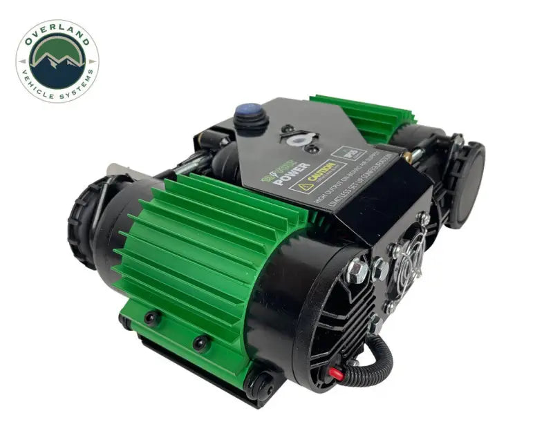 Green and black dual motor air compressor from Overland VCL Egoi for On Board use