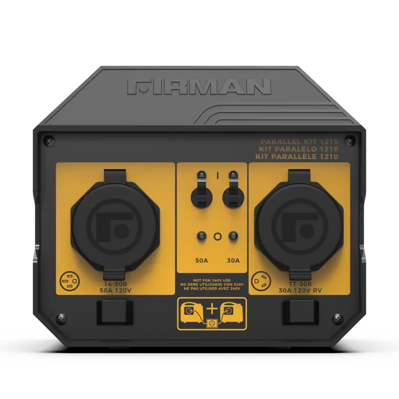 Firman Power 50A Portable Generator Parallel Kit 1210 for doubling power output, compact design with 50A and 30A connections.