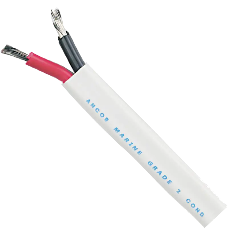 121110 Ancor Duplex Cable 10/2 AWG, 2 x 5mm2, Marine-grade, white jacket with red and black wires exposed.