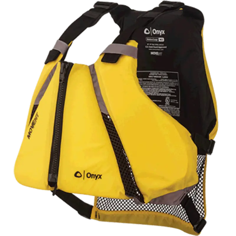 Onyx Outdoor Movevent Curve yellow life vest, size XL/2XL.