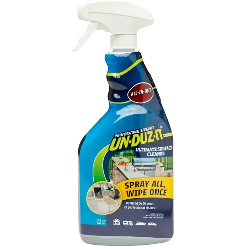 Spray bottle of Unduzit Ultimate Surface Cleaner for cleaning surfaces easily