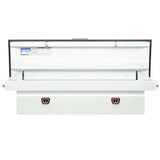 White truck tool box with open lid from Weather Guard Tool Box Crossover series