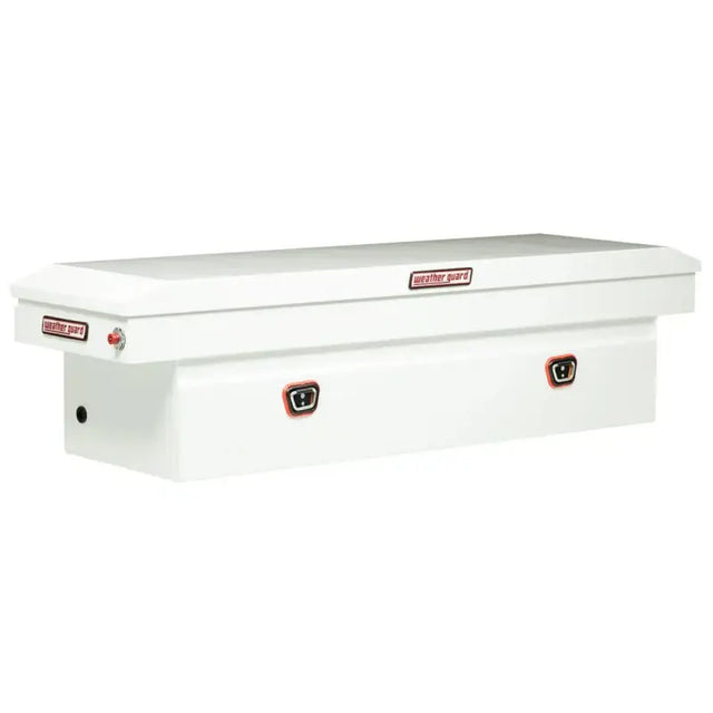 White metal Weather Guard Tool Box Crossover for trucks, durable guard tool box