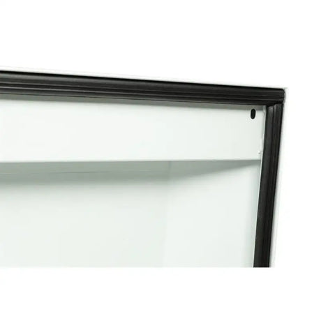 White shelving unit with dark trim for weather guard tool box storage