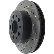 Black slotted StopTech rotor for 65-82 Corvette RF