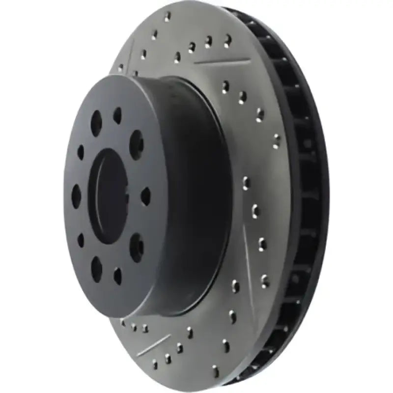 Black slotted StopTech rotor for 65-82 Corvette RF