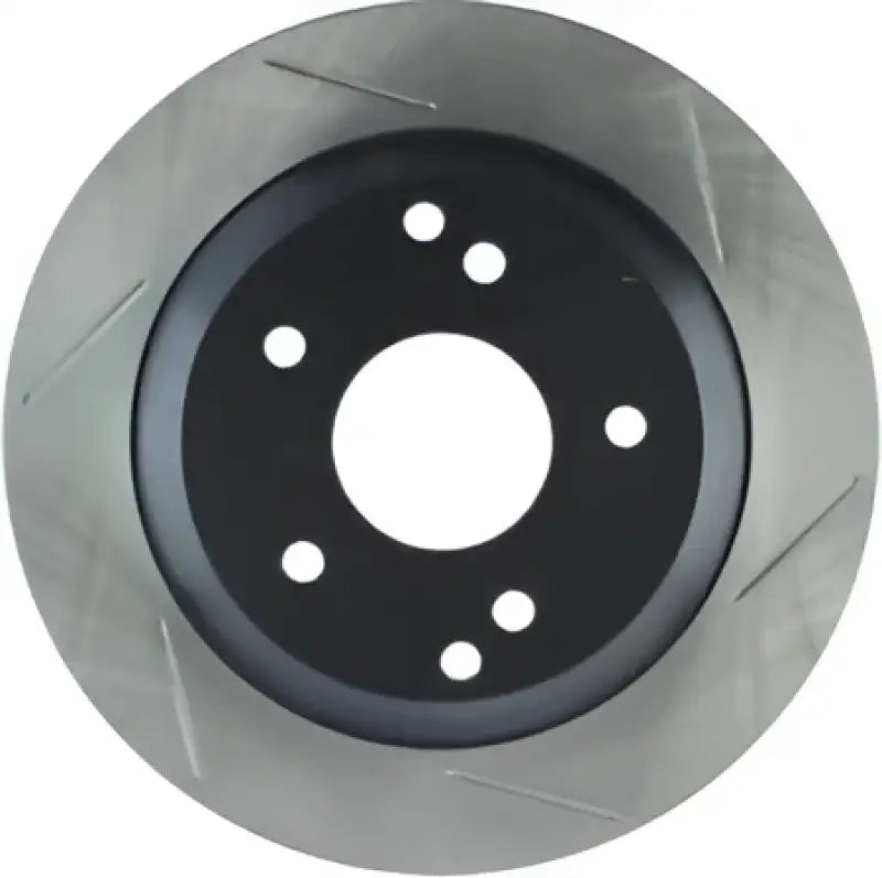 Stop Tech rotr rf vette silver slotted brake rotor with 5 bolt holes