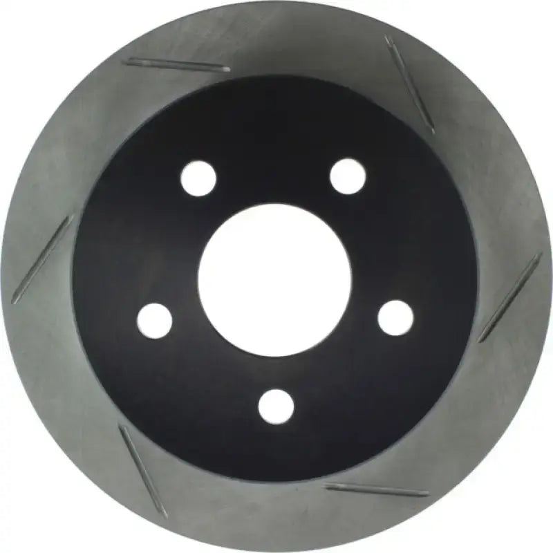 Stop Tech 62058SR rear rotor: black slotted steel brake disc with 4 bolt holes