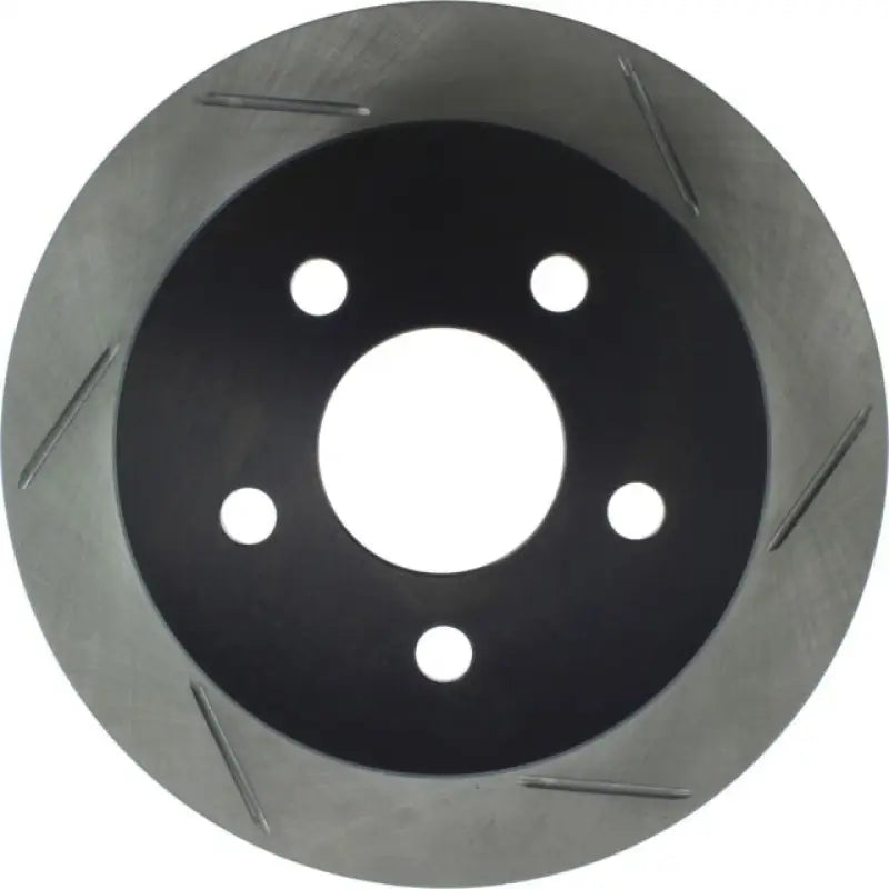 Stop Tech 62058SR rear rotor: black slotted steel brake disc with 4 bolt holes