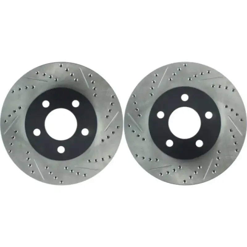Silver Stop Tech Rotr perforated brake rotors 2-piece set with black caps
