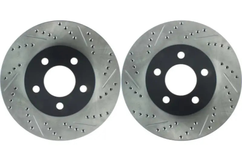 Silver Stop Tech Rotr perforated brake rotors 2-piece set with black caps