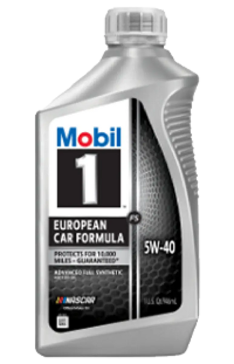 Mobil 1 FS 5W-40 motor oil bottle providing advanced engine protection and enhanced performance for European cars.