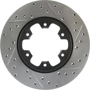 Silver 67043R StopTech drill slot brake rotor with holes and black center