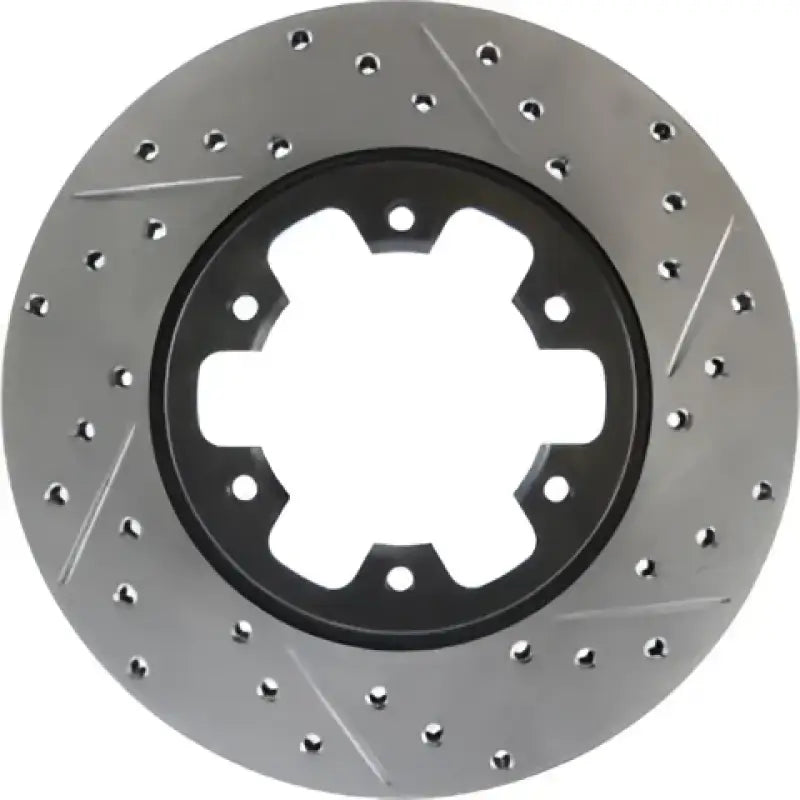 Silver 67043R StopTech drill slot brake rotor with holes and black center