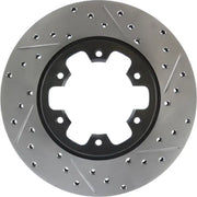 Silver 67043R StopTech drill slot brake rotor with holes and black center