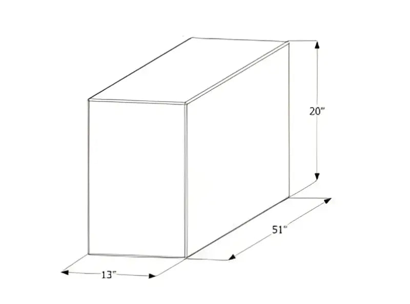 Diagram of the 12716 Icon Fresh Water Tank for RVs, dimensions 51X20X13 inches.