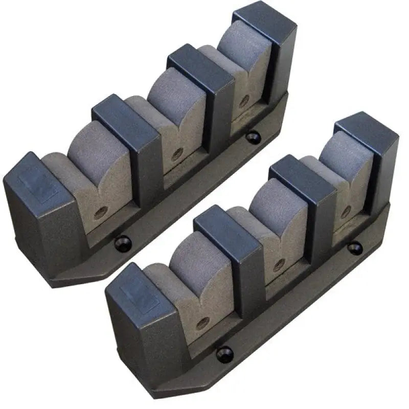 Attwood 12750-6 Marine Rod Storage Holder, stainless steel, holds up to 6 rods, rugged powder coat finish, drainage holes, wide base, 2 pieces shown.