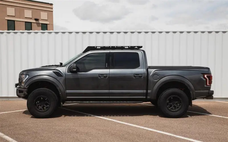 Gray Ford Raptor pickup truck from Sherpa Equip Setup for off-road adventures