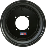 Black steel wheel rim 12x8 3b+5n with tapered lug holes and 4-bolt pattern
