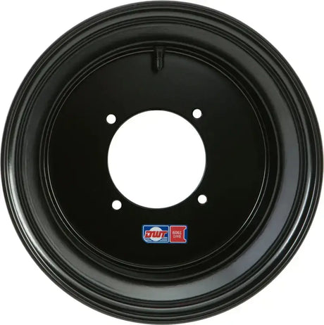 Black steel wheel rim 12x8 3b+5n with tapered lug holes and 4-bolt pattern