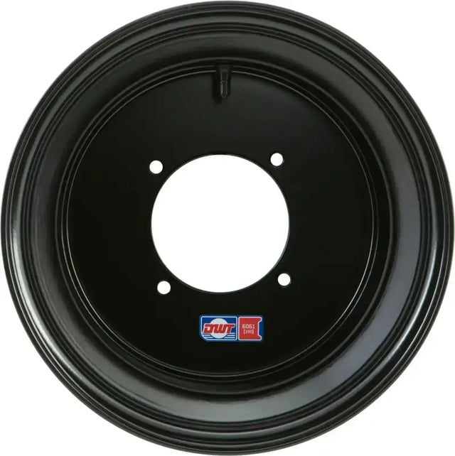 Black steel wheel rim 12x8 3b+5n with tapered lug holes and 4-bolt pattern