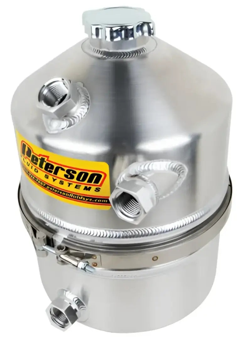 Silver fluid reservoir with threaded ports for 130R Peterson Mfg motorcycle model 130R