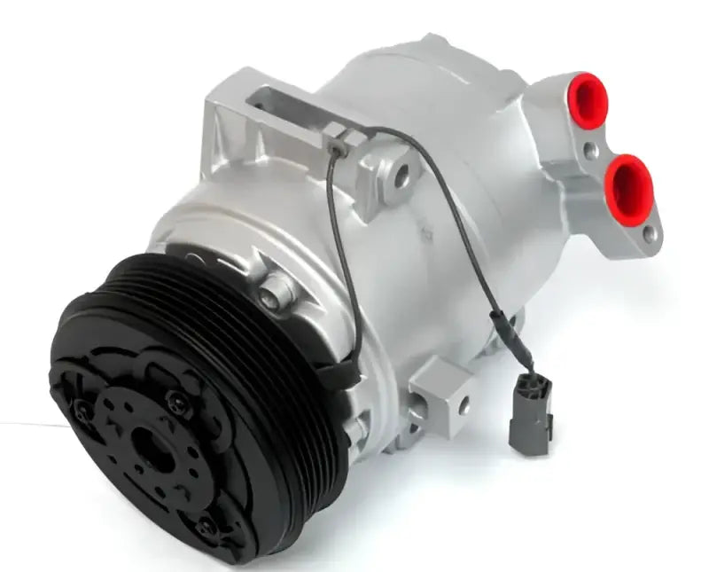 Silver automotive air conditioning compressor with black pulley for 130R Peterson Mfg products