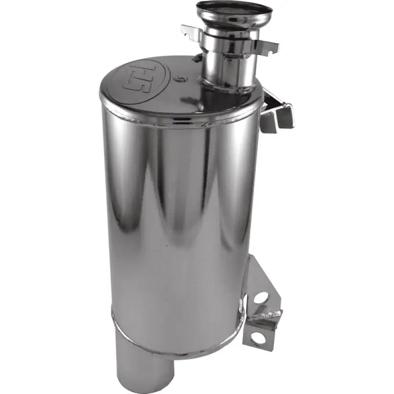 Polished stainless steel coolant overflow tank for 131-152 Lightweight Silencer muffler