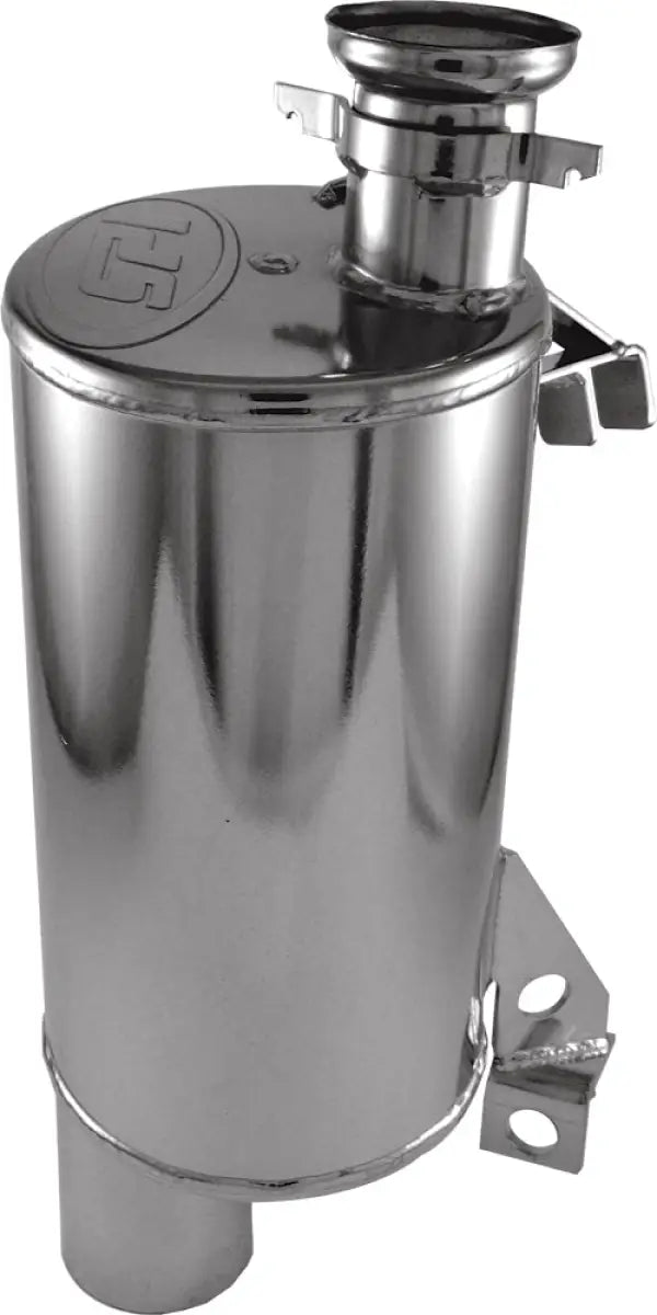 Polished stainless steel coolant overflow tank for 131-152 Lightweight Silencer muffler