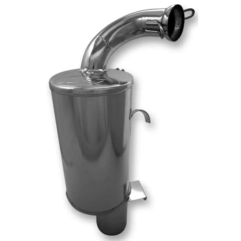 Polished stainless steel lightweight silencer muffler with curved outlet pipe for cars