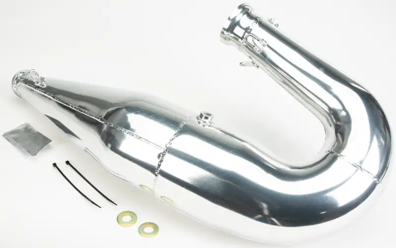 Shiny silver straightline single pipe expansion chamber with mounting hardware for Polaris 18 Axys