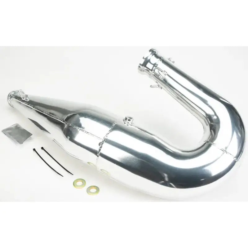 Shiny silver straightline single pipe expansion chamber with mounting hardware for Polaris 18 Axys