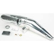 Polished silver single pipe ceramic exhaust with mounting hardware for 132-145 Pol